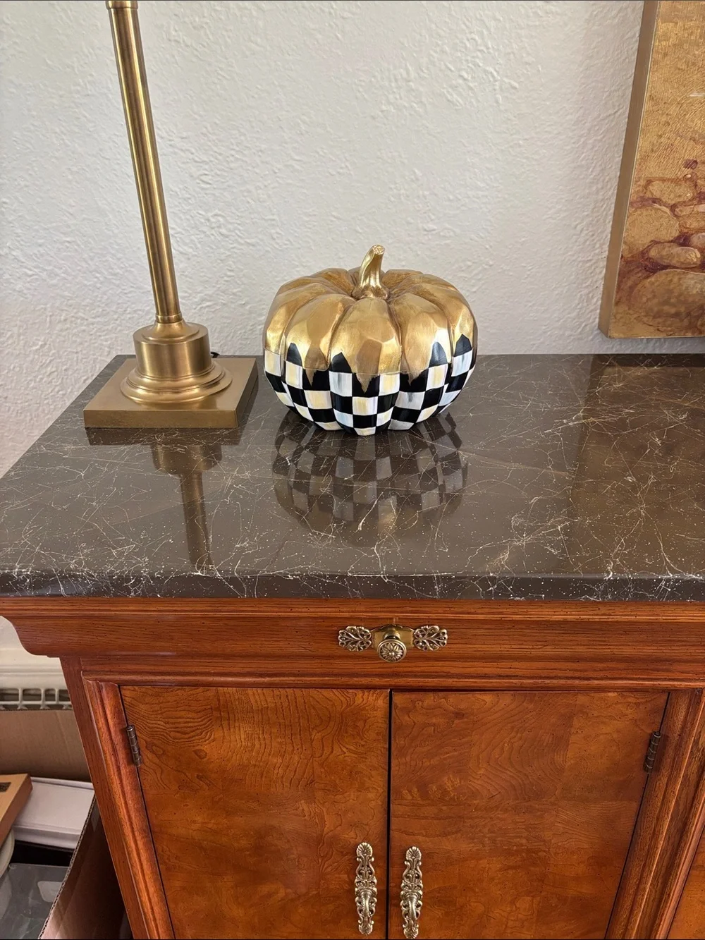 Decorative Gold Checkerboard Pumpkin